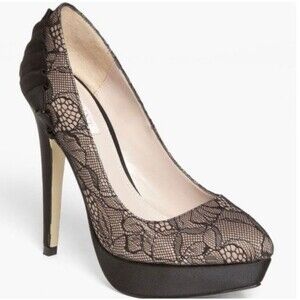 Glint Nordstrom Janessa Elegant Satin Black Lace Pump Heels Stilettos 7.5